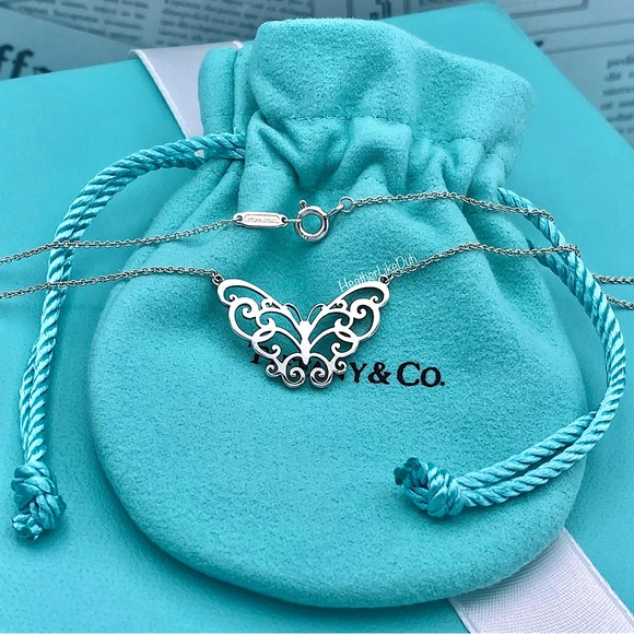 SOLD New RARE & RETIRED! Tiffany & Co. Enchant Butterfly Scroll Pendant Necklace - Picture 4 of 9